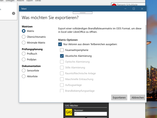 Neue Optionen beim Export von Prüfplänen und Brandfallsteuermatrix